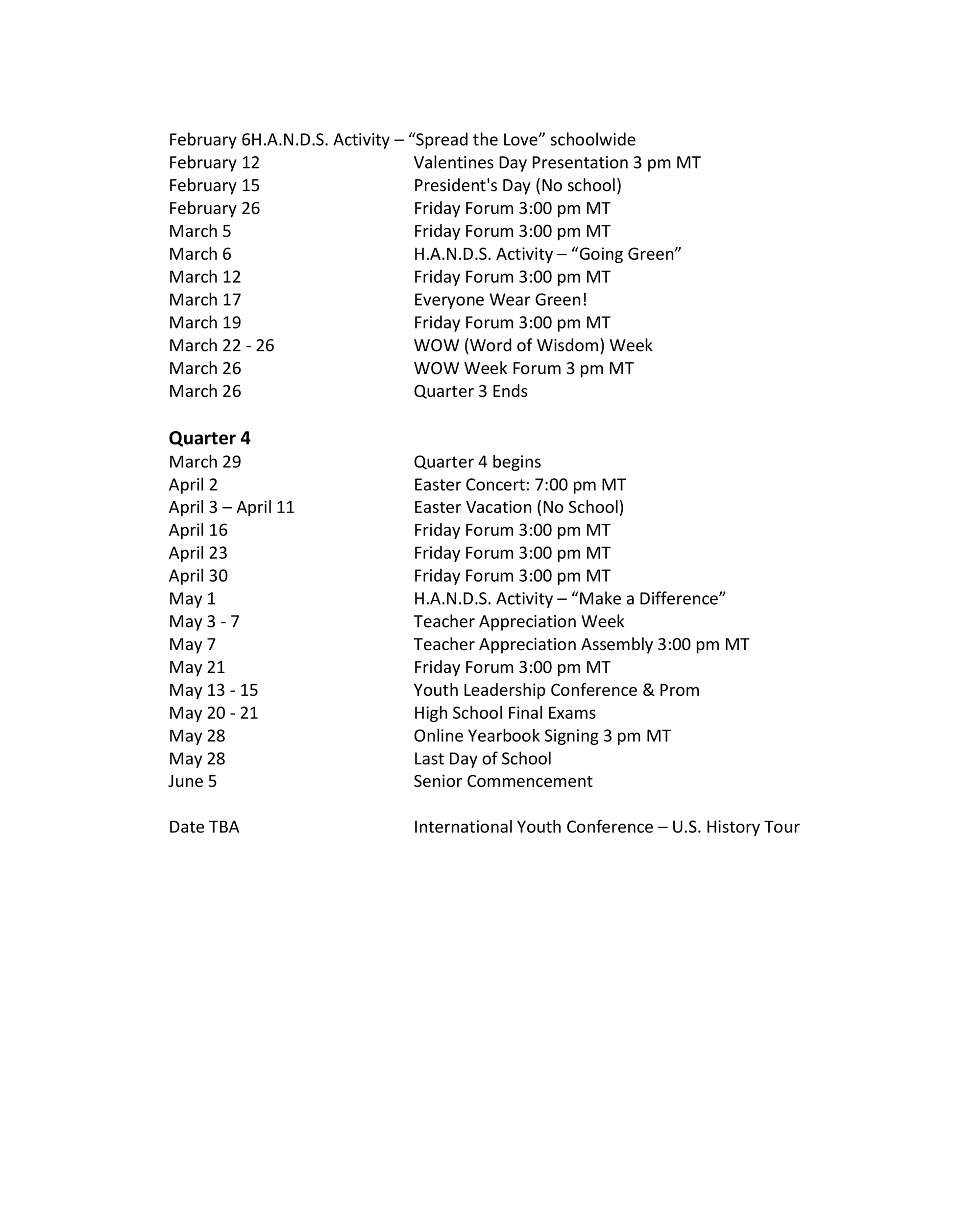 Fall Schedule & Calendar Experius Academy